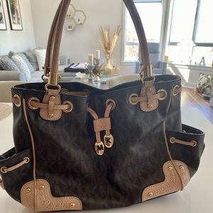 Michael Kors brown & beige handbag with gold hardware